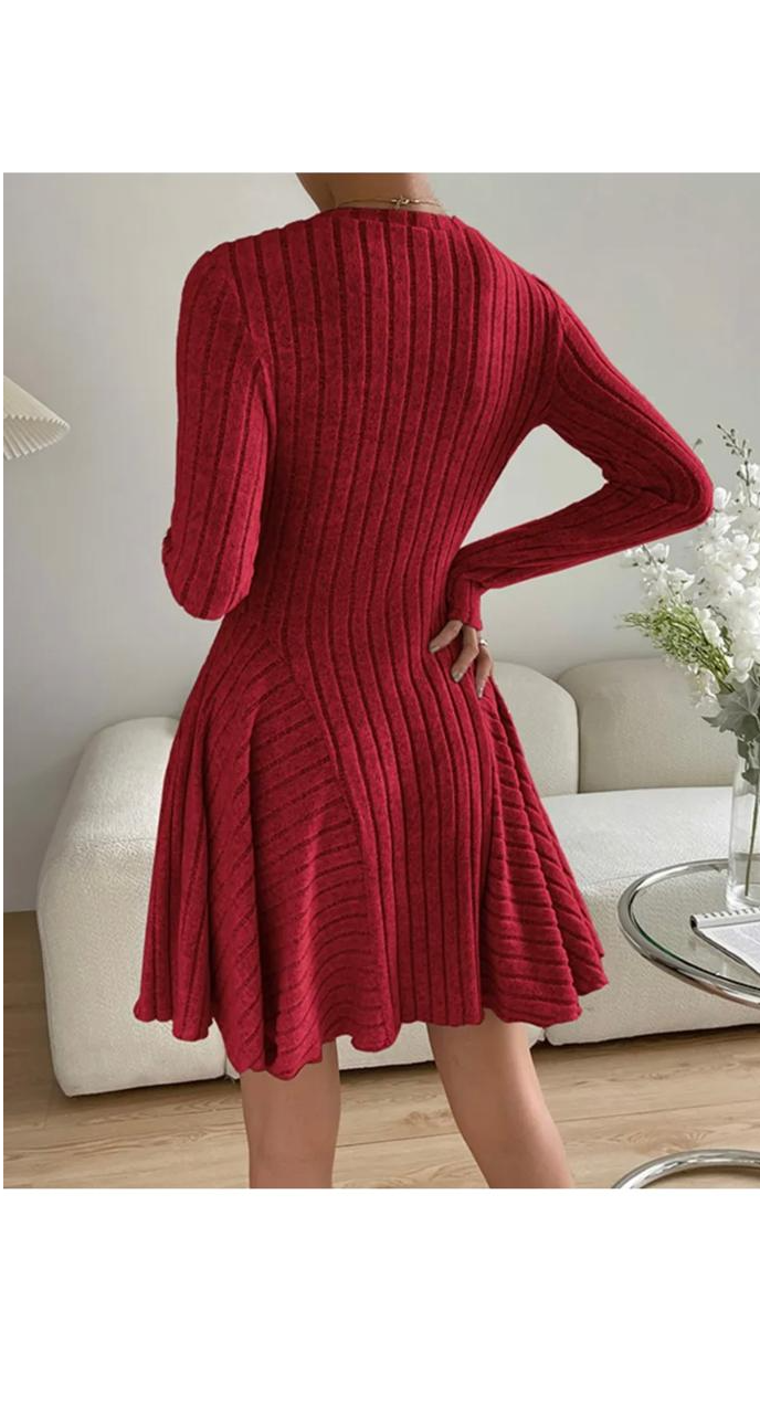 Knitted Long-Sleeved Casual Dress