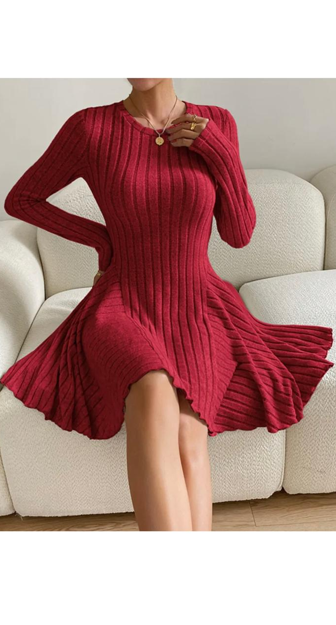 Knitted Long-Sleeved Casual Dress