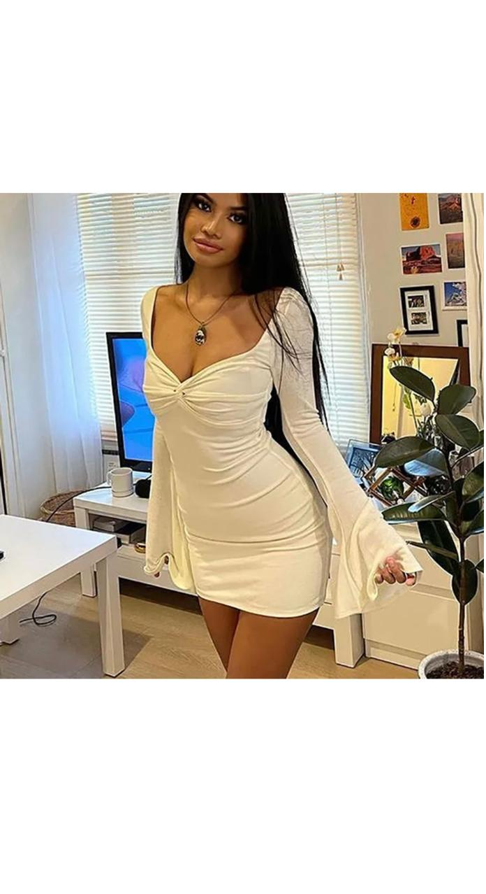 Sexy Horn Sleeve Tight Mini Dress