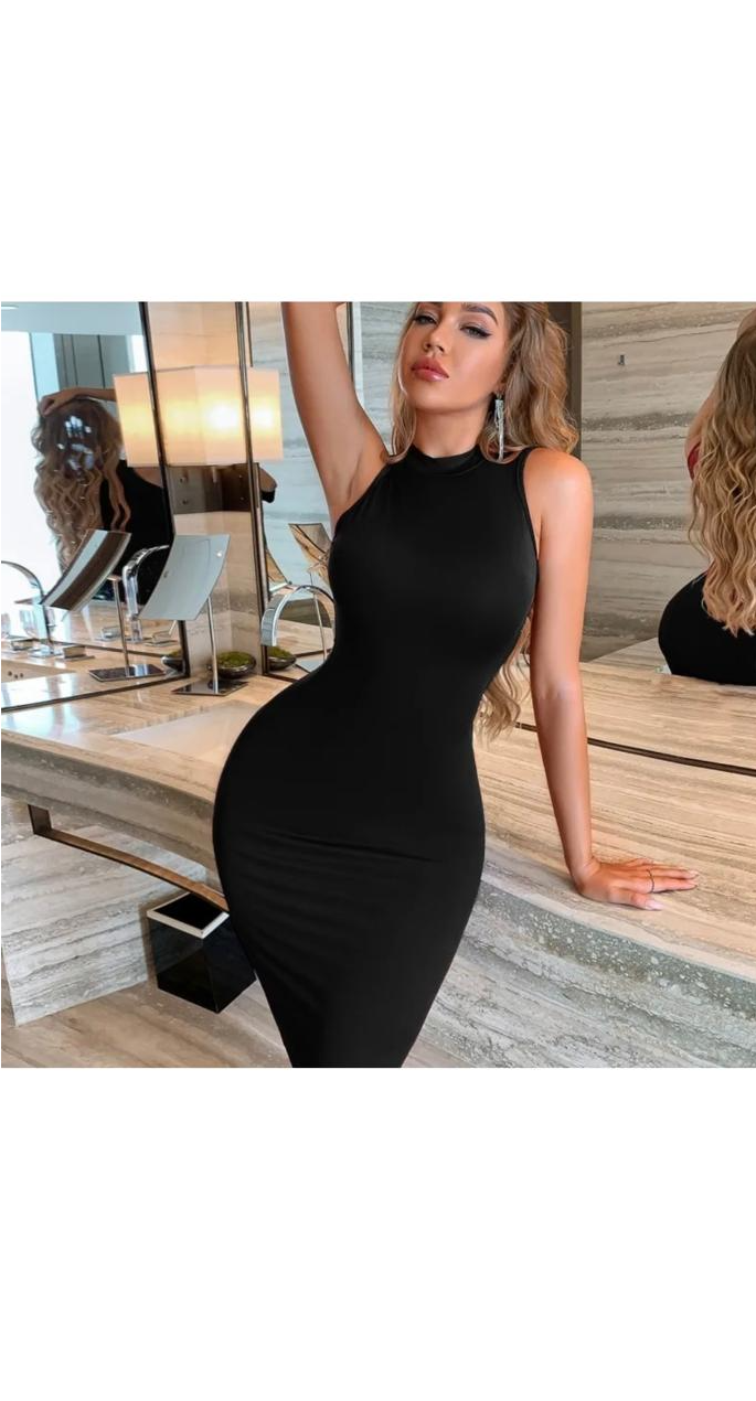 Sleeveless Halter Neck Mid-waist Bodycon Dress