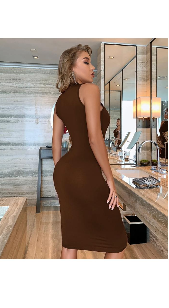 Sleeveless Halter Neck Mid-waist Bodycon Dress