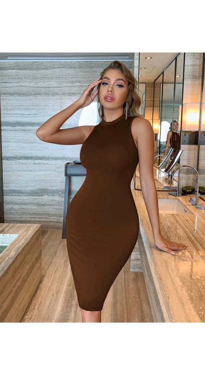 Sleeveless Halter Neck Mid-waist Bodycon Dress