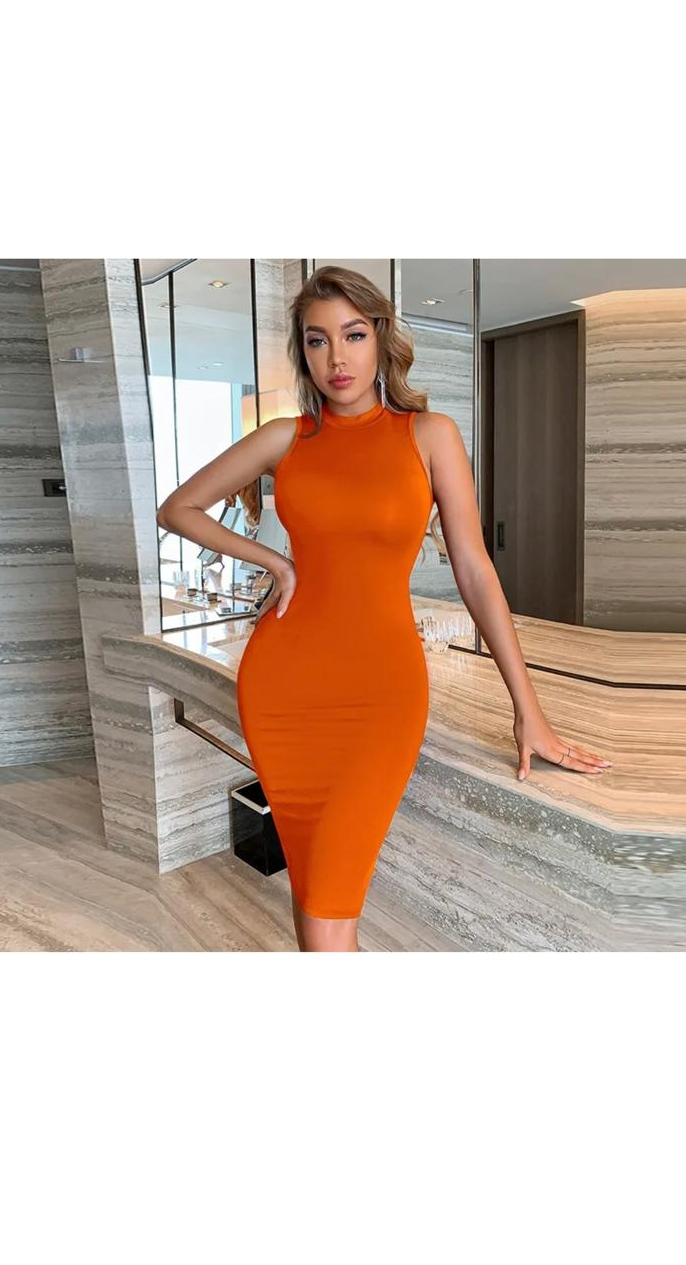 Sleeveless Halter Neck Mid-waist Bodycon Dress