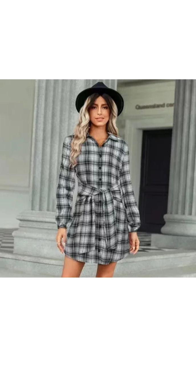 Vintage Western Autumn Long Sleeve Plaid Shirt Dress