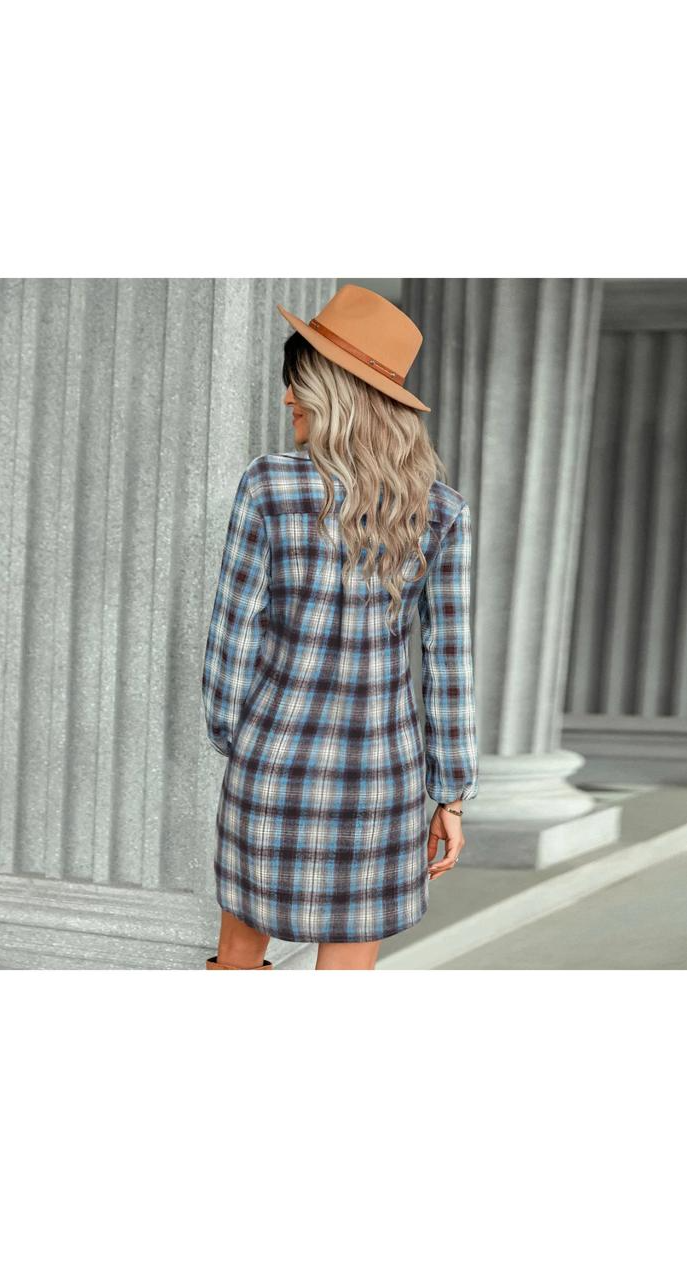 Vintage Western Autumn Long Sleeve Plaid Shirt Dress