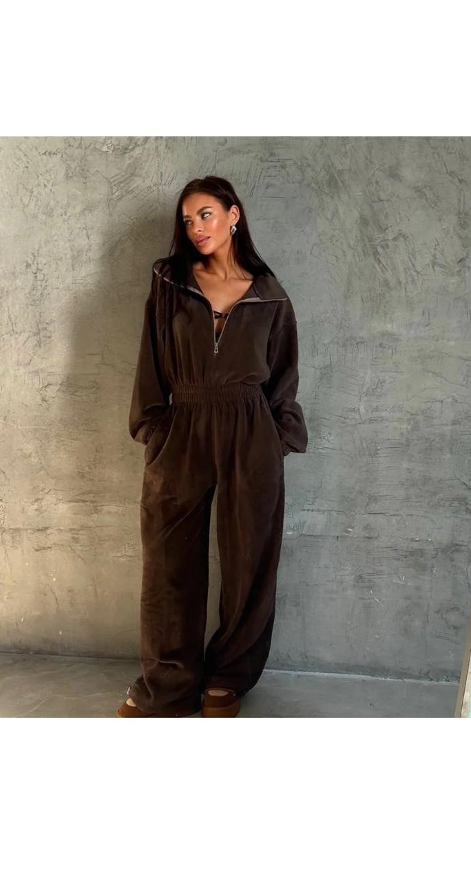 Casual Autumn and Winter Solid Color Lapel-Long-Sleeve Jumpsuit
