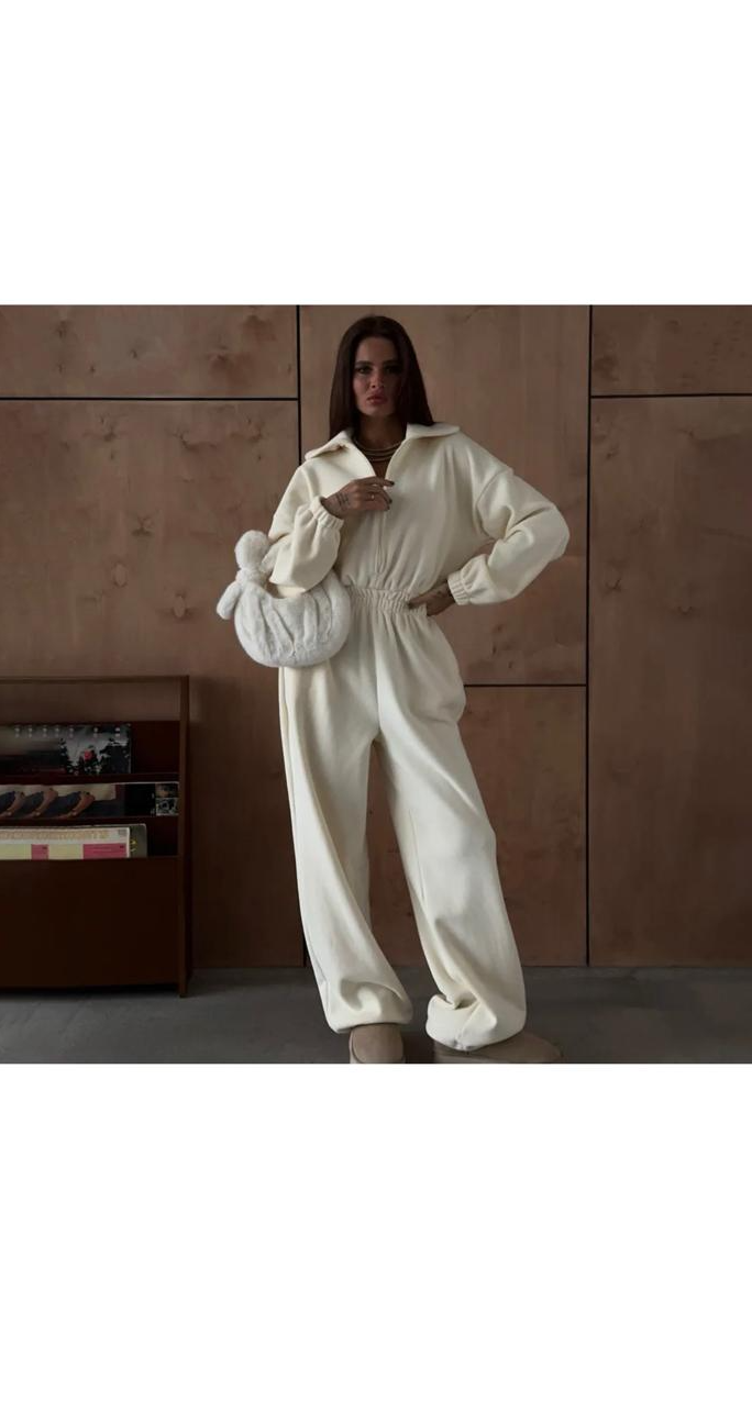 Casual Autumn and Winter Solid Color Lapel-Long-Sleeve Jumpsuit