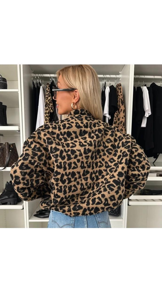 Casual Spring and Autumn Leopard Long-Sleeve Loose Jacket