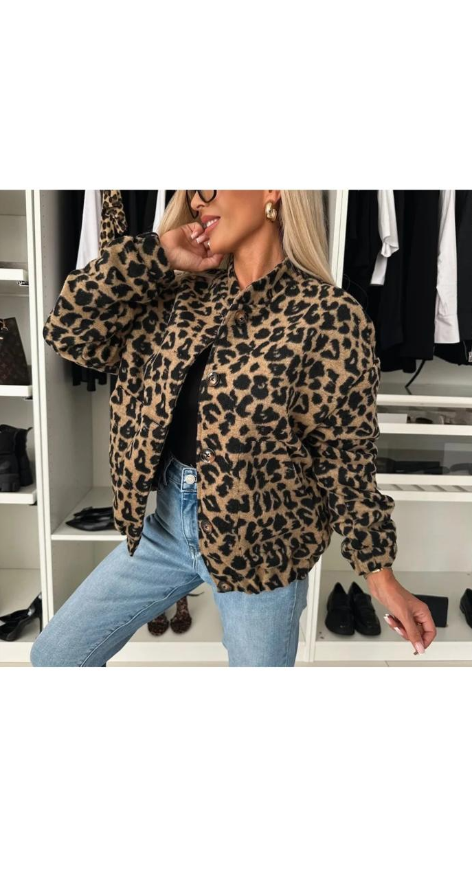 Casual Spring and Autumn Leopard Long-Sleeve Loose Jacket