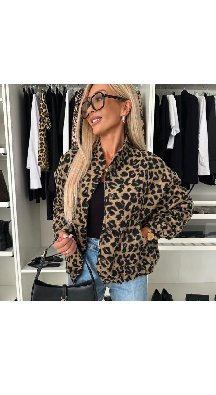 Casual Spring and Autumn Leopard Long-Sleeve Loose Jacket