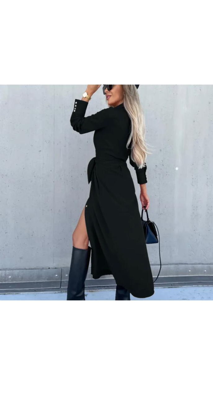 Autumn and Winter Solid Color Cardigan Long Sleeve Maxi Shirt Dress