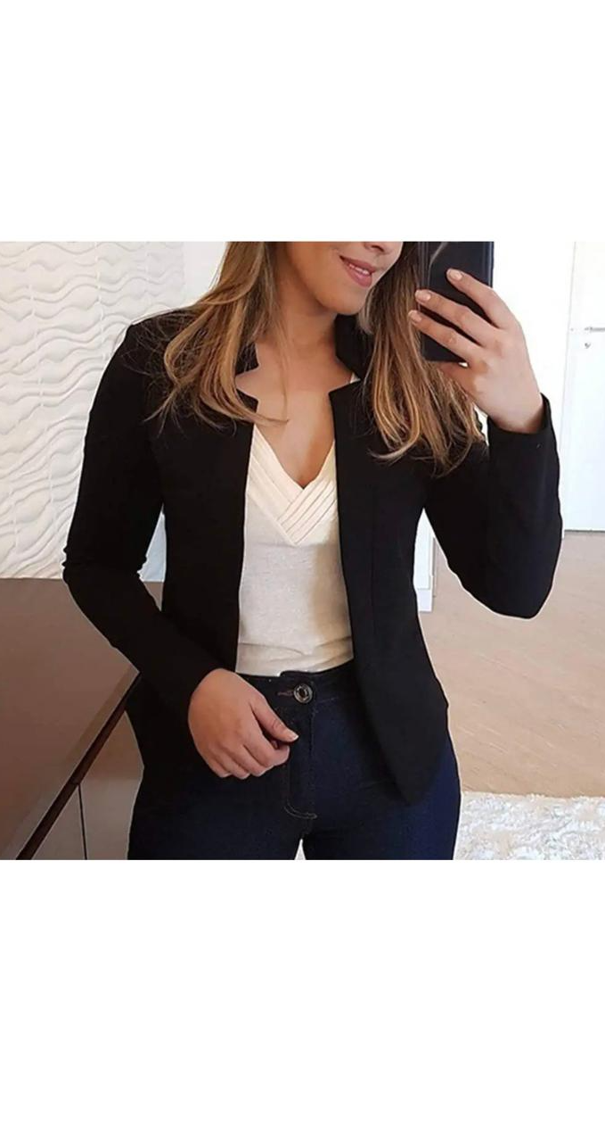 Solid Color Stand Collar Long-Sleeve Blazer