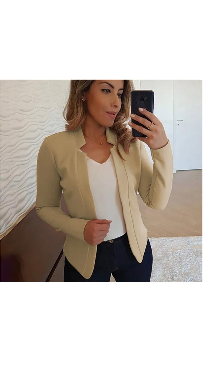 Solid Color Stand Collar Long-Sleeve Blazer