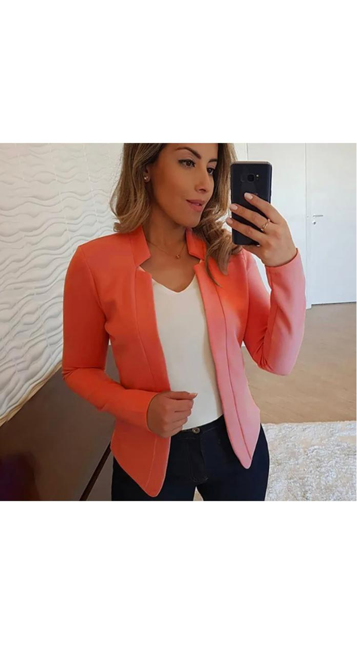 Solid Color Stand Collar Long-Sleeve Blazer