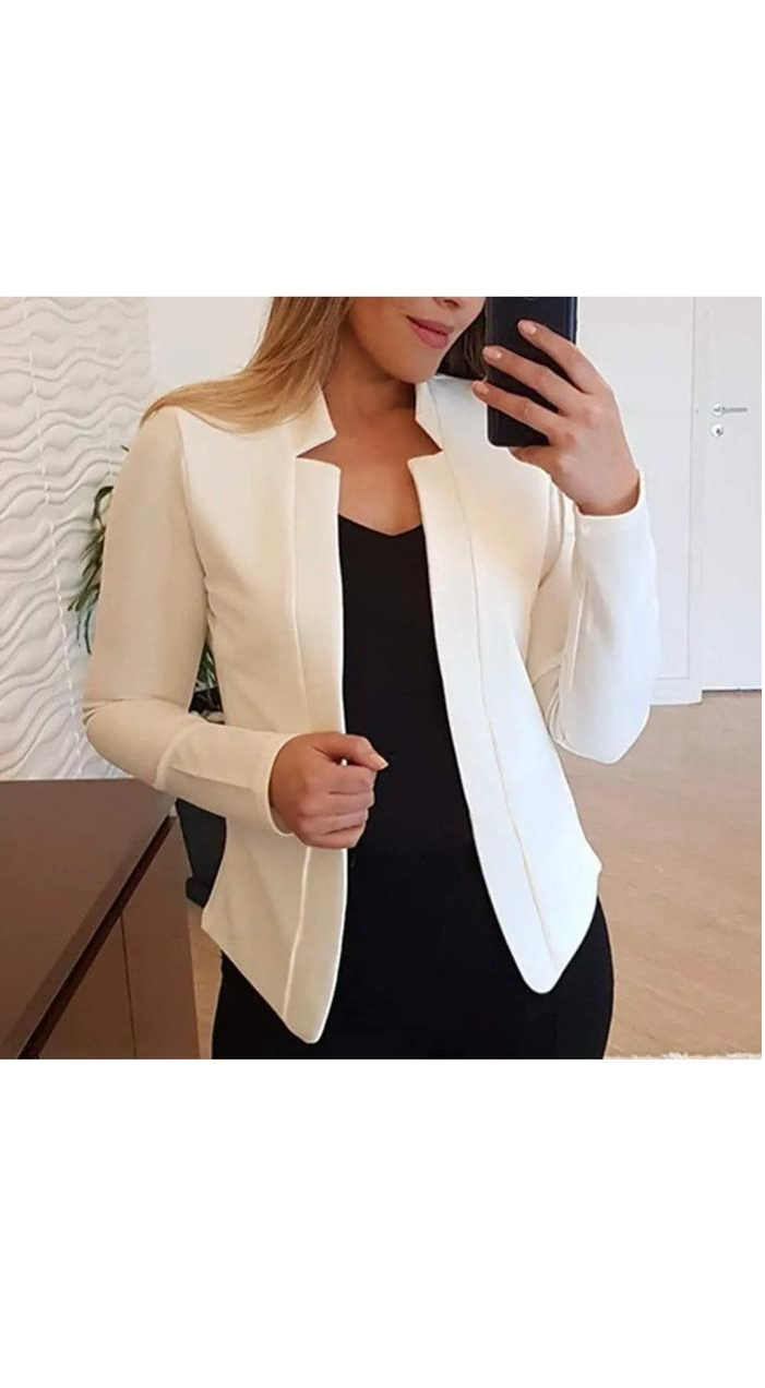 Solid Color Stand Collar Long-Sleeve Blazer