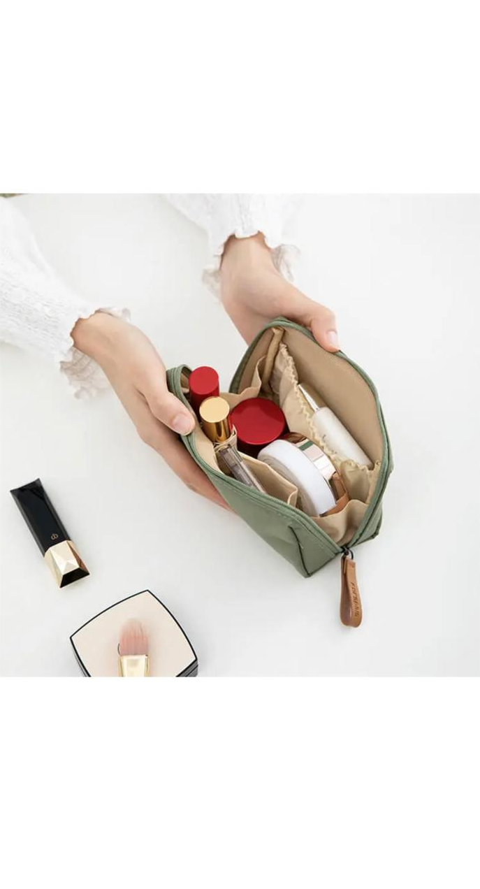 Color Blocking Zipper Portable Cosmetic Bag