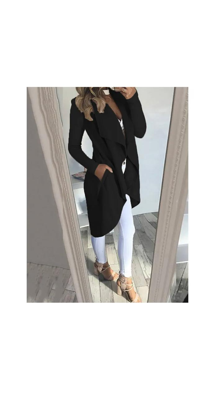 Solid Color Lapel Slim Long Sleeve Coat Jacket