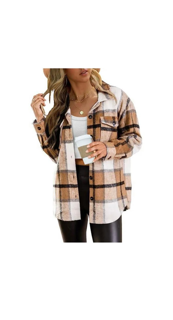 Autumn Winter Casual Plaid Long Sleeve Jacket