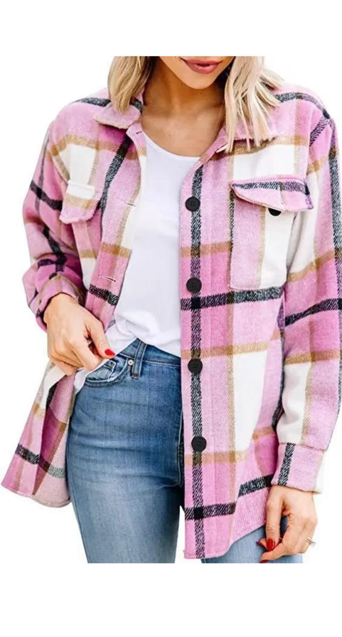Autumn Winter Casual Plaid Long Sleeve Jacket