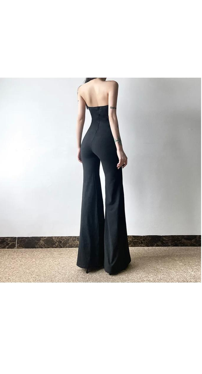 Strapless Sleeveless Wide Leg Loose Solid Color Tube Top Jumpsuit