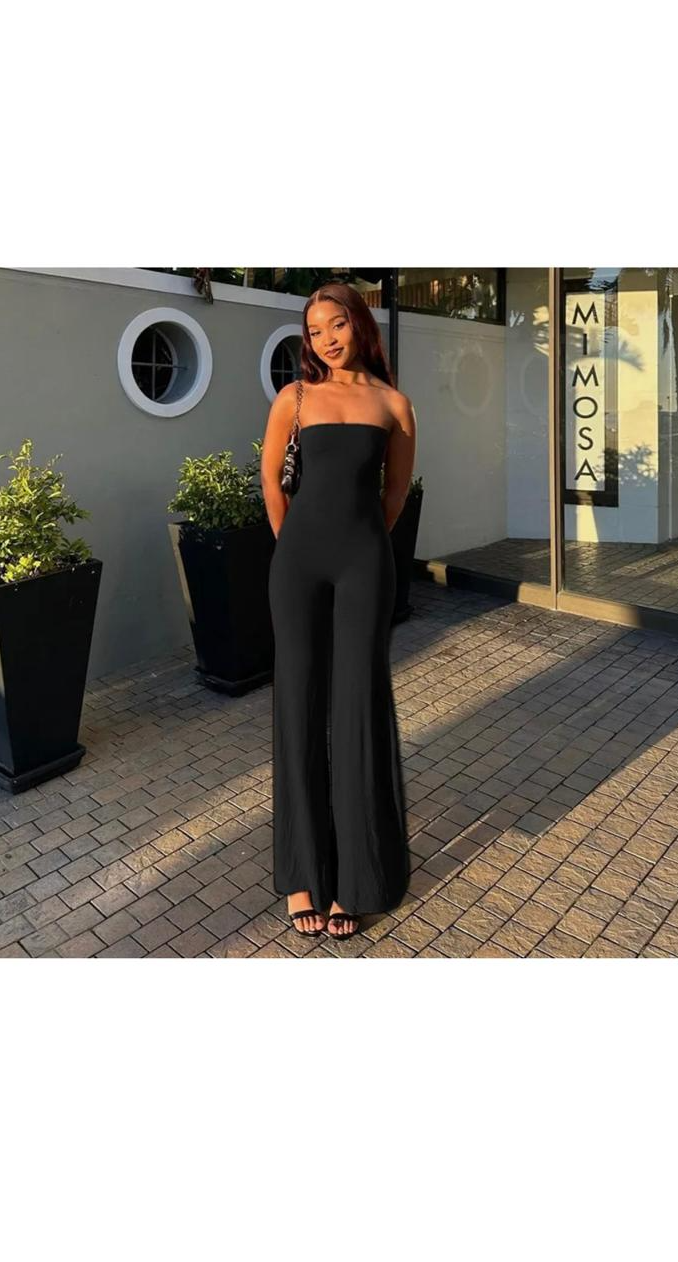 Strapless Sleeveless Wide Leg Loose Solid Color Tube Top Jumpsuit