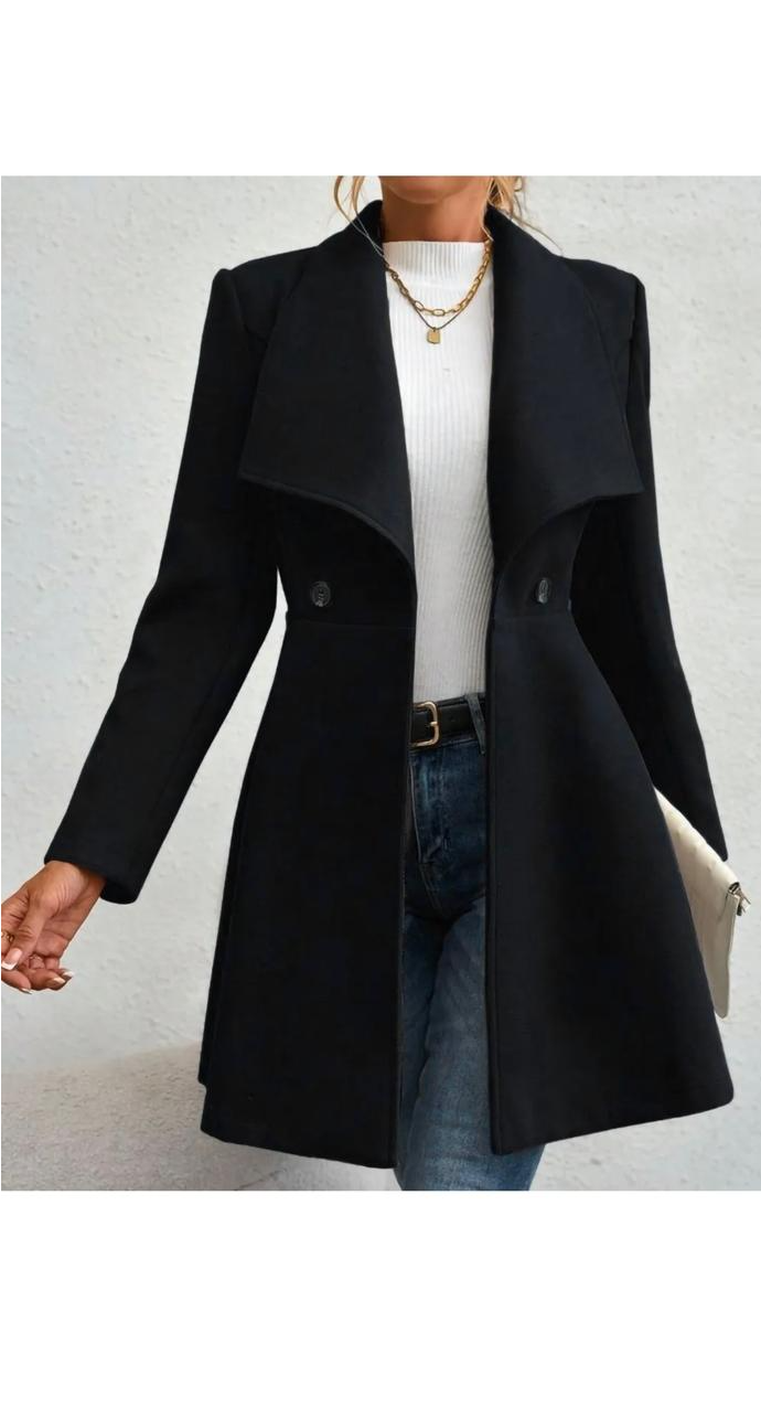 Imitated-Woolen Slim-Fit Long Fashion Lapel Coat