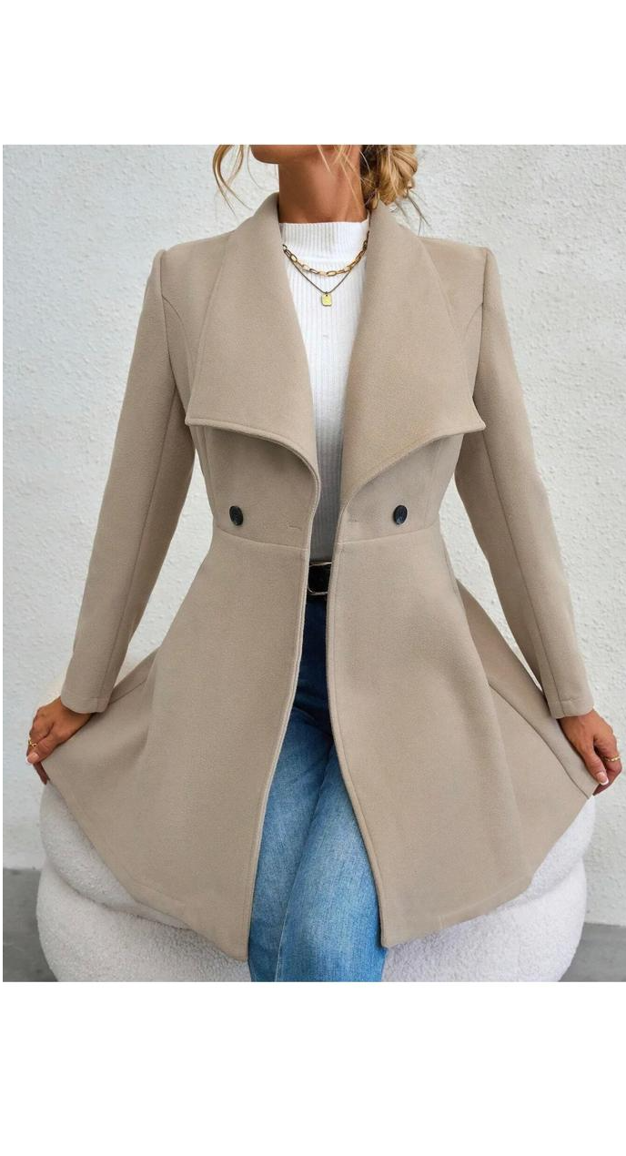 Imitated-Woolen Slim-Fit Long Fashion Lapel Coat