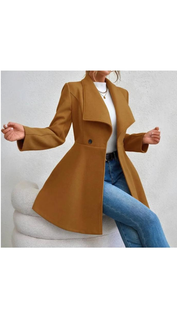 Imitated-Woolen Slim-Fit Long Fashion Lapel Coat