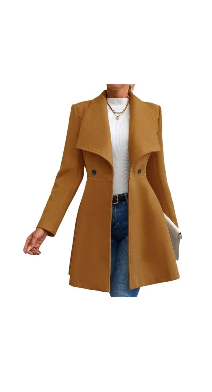 Imitated-Woolen Slim-Fit Long Fashion Lapel Coat
